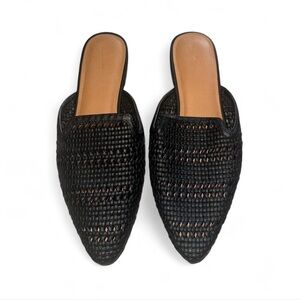 Black Woven Slip-On Mules